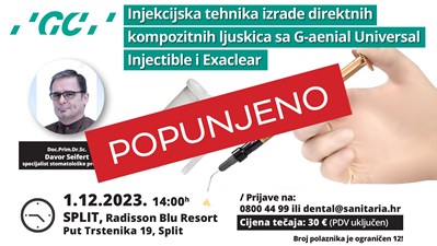 SPLIT, Injekcijska tehnika izrade direktnih kompozitnih ljuskica sa G-aenial Universal Injectible i Exaclear 1.12.2023. 