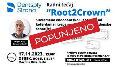 OSIJEK, Radni tečaj “Root2Crown” Suvremeno endodontsko liječenje – od koferdama i trepanacije do postendodonske sanacije! 17.11.2023.